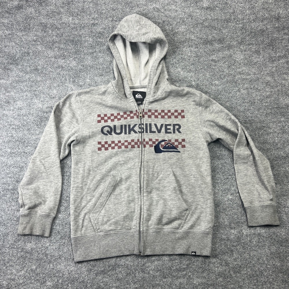 Quiksilver Hoodie Men's Size S‎ Small Gray Full Zip Logo Embroidered Long Sleeve
